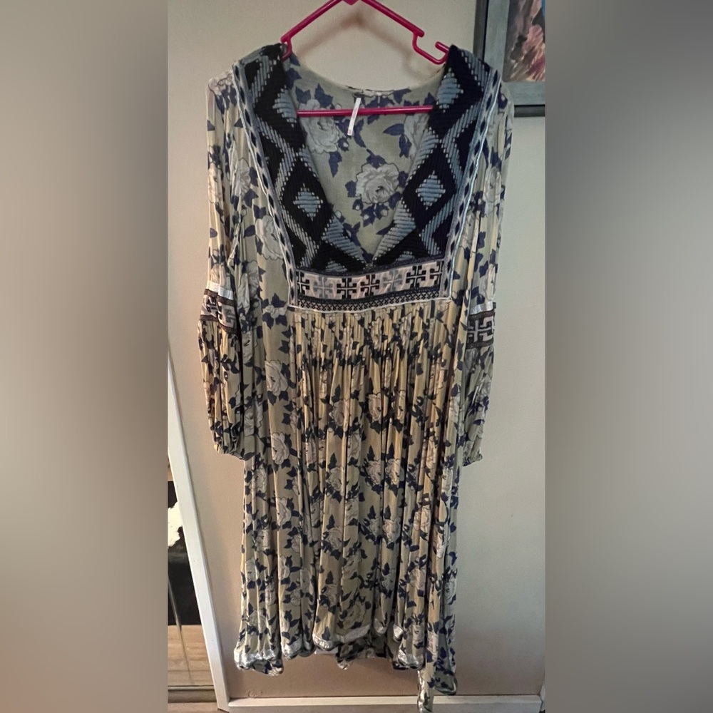 Free People Flowy Aztec and Rose Print Midi Dress